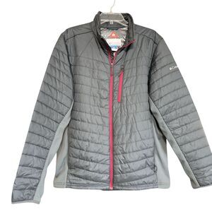 Columbia Mens Omni Heat Gray Red Quilted Puffer Jacket Sz L Pockets Outdoors